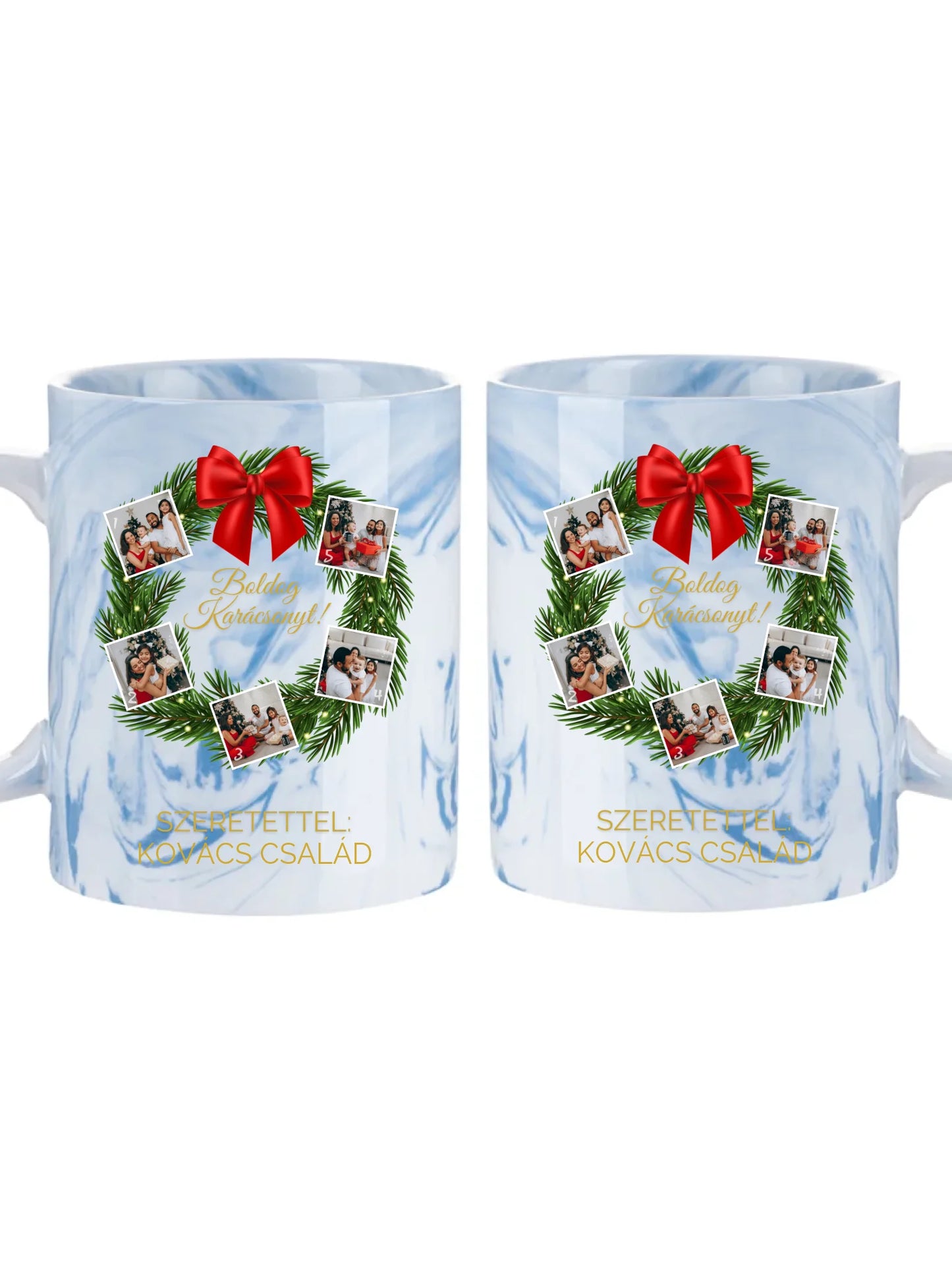 Karácsonyi koszorú fotókollázs - Ajándék Karácsonyra - Fényképes bögre