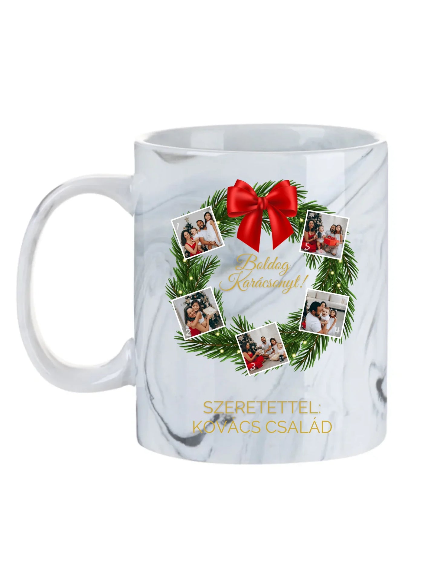 Karácsonyi koszorú fotókollázs - Ajándék Karácsonyra - Fényképes bögre