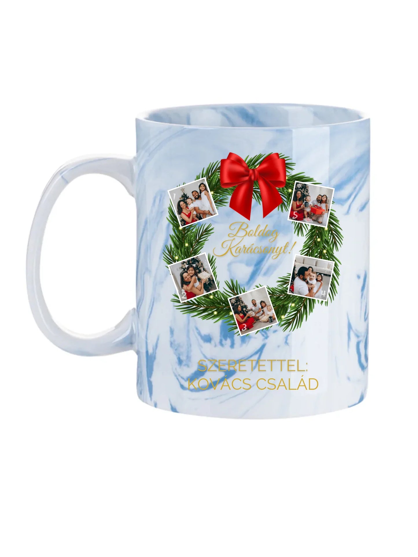 Karácsonyi koszorú fotókollázs - Ajándék Karácsonyra - Fényképes bögre