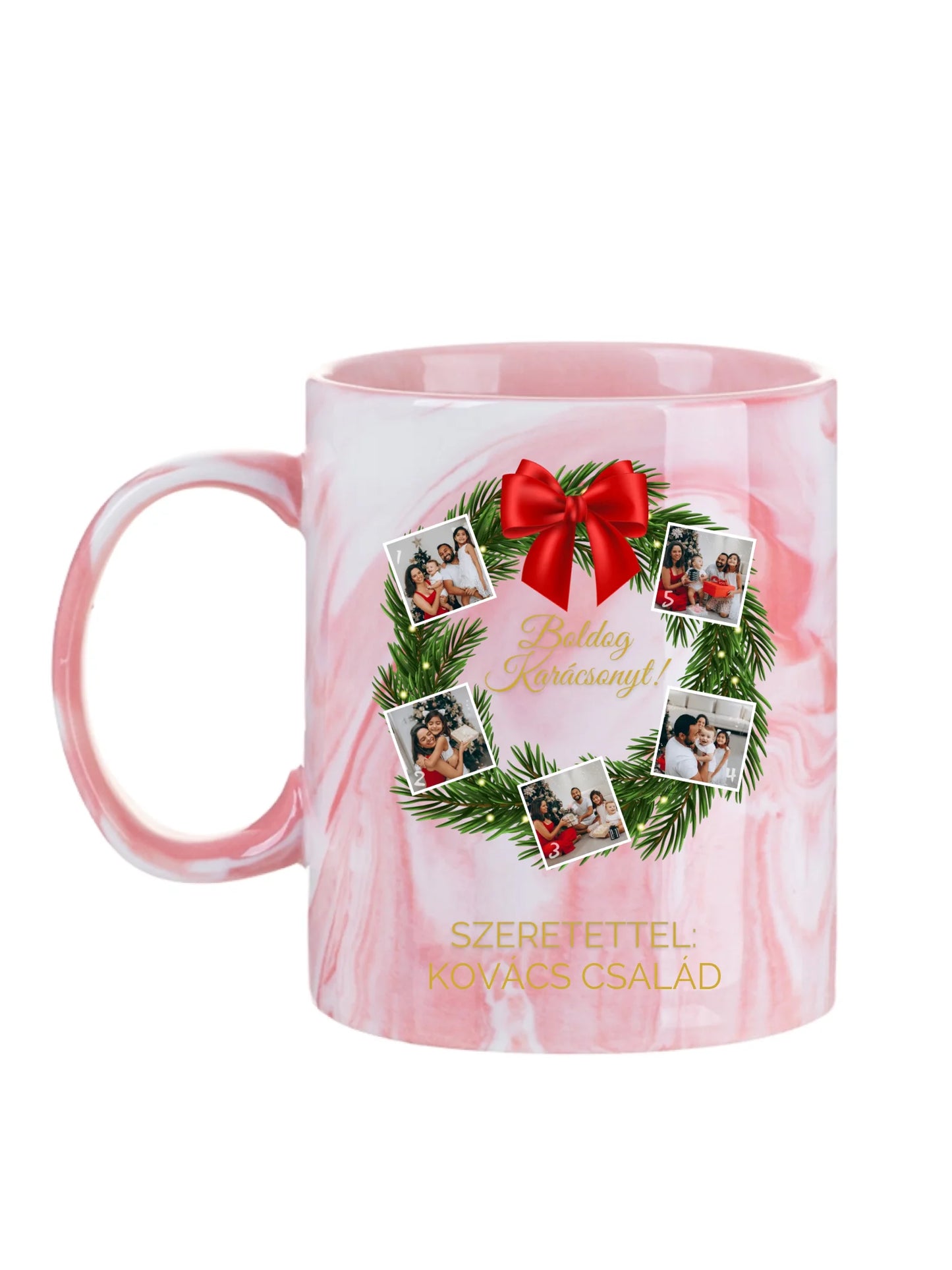 Karácsonyi koszorú fotókollázs - Ajándék Karácsonyra - Fényképes bögre