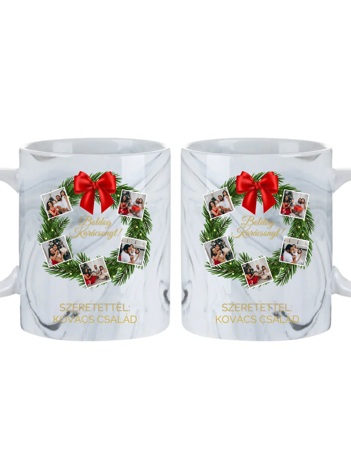 Karácsonyi koszorú fotókollázs - Ajándék Karácsonyra - Fényképes bögre