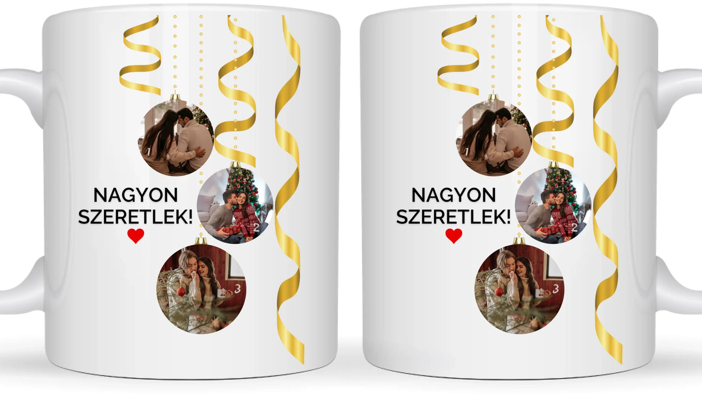 Karácsonyi gömbök fotókollázs - Ajándék Karácsonyra - Fényképes bögre