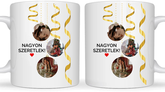 Karácsonyi gömbök fotókollázs - Ajándék Karácsonyra - Fényképes bögre