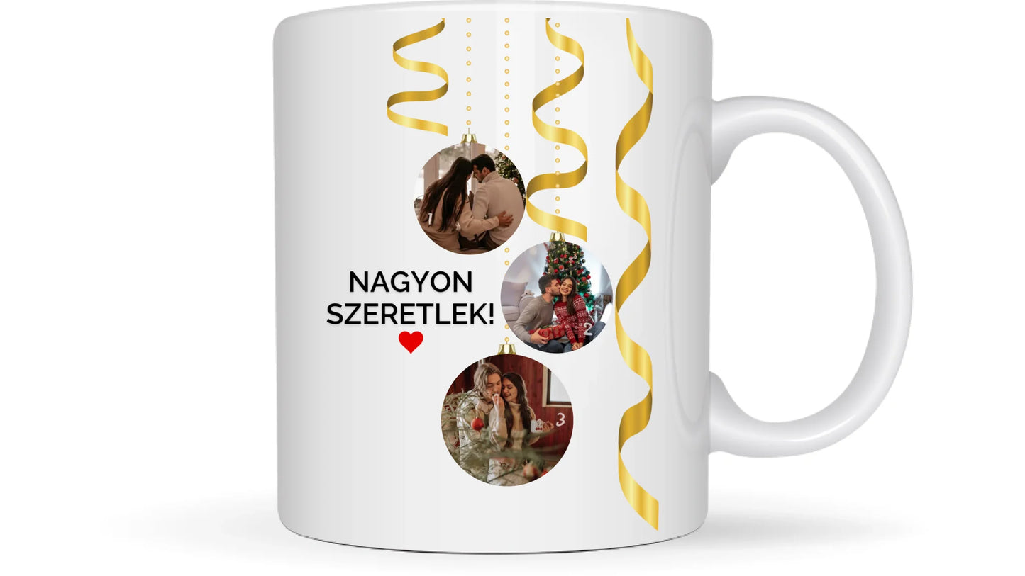 Karácsonyi gömbök fotókollázs - Ajándék Karácsonyra - Fényképes bögre