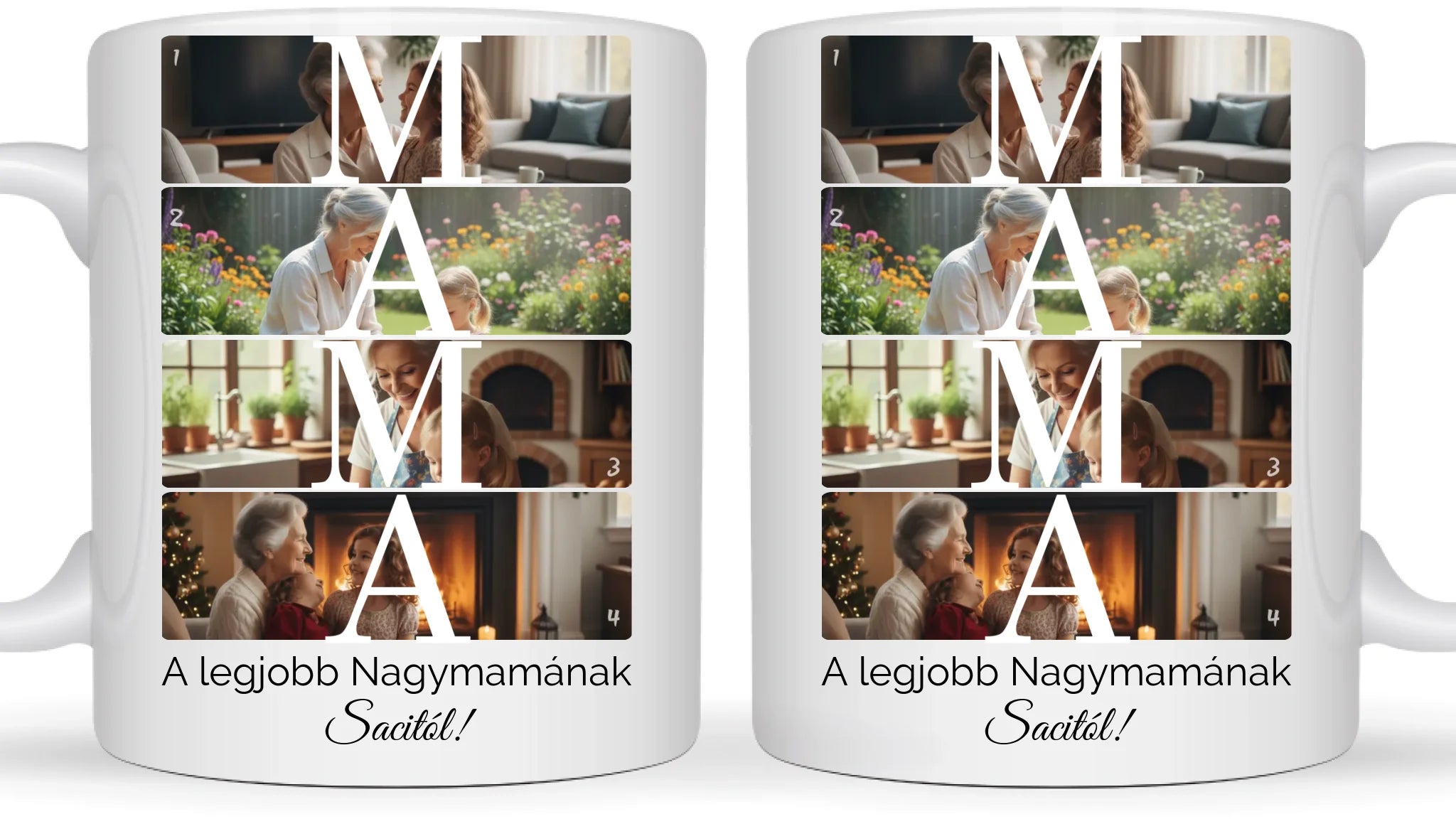 MAMA fotókollázs bögre 4 fényképpel, szöveggel és névvel - személyre szabható ajándék nagymamának