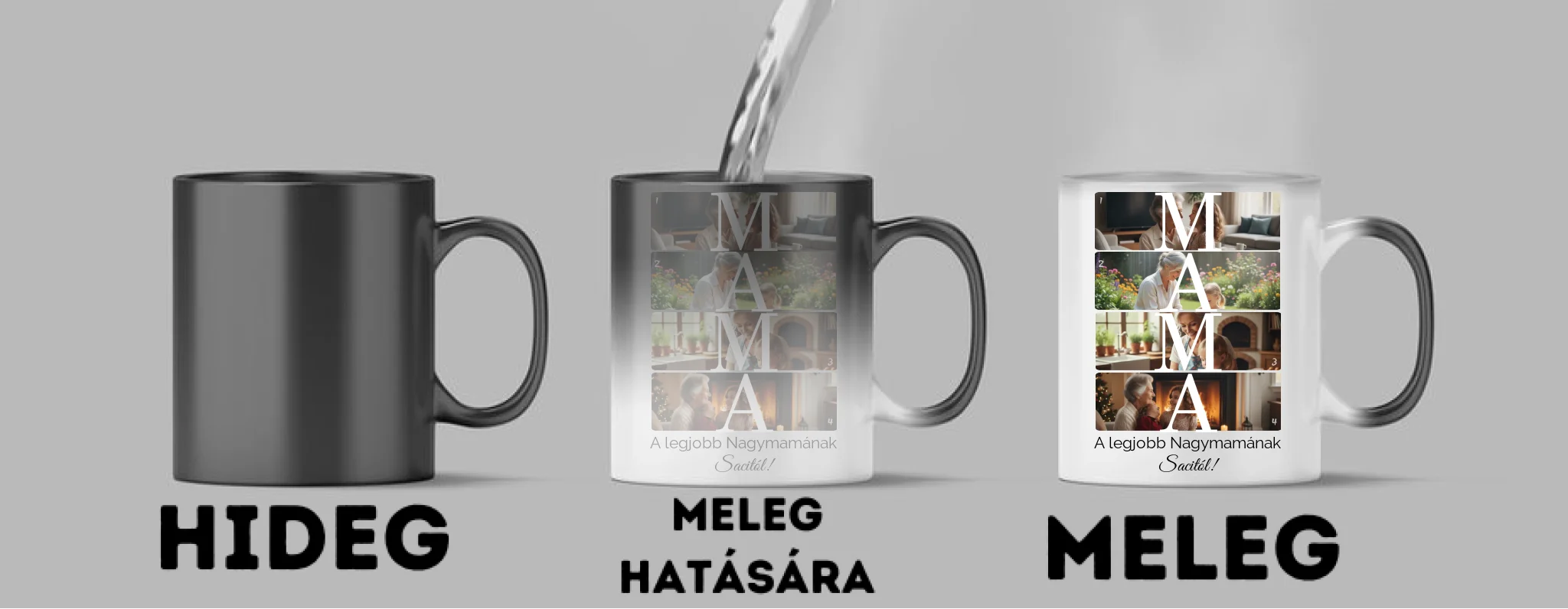 MAMA fotókollázs bögre 4 fényképpel, szöveggel és névvel - személyre szabható ajándék nagymamának