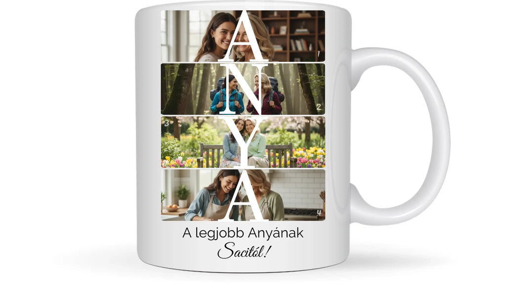 ANYA fotókollázs bögre 4 fényképpel, szöveggel és névvel - személyre szabható ajándék édesanyának