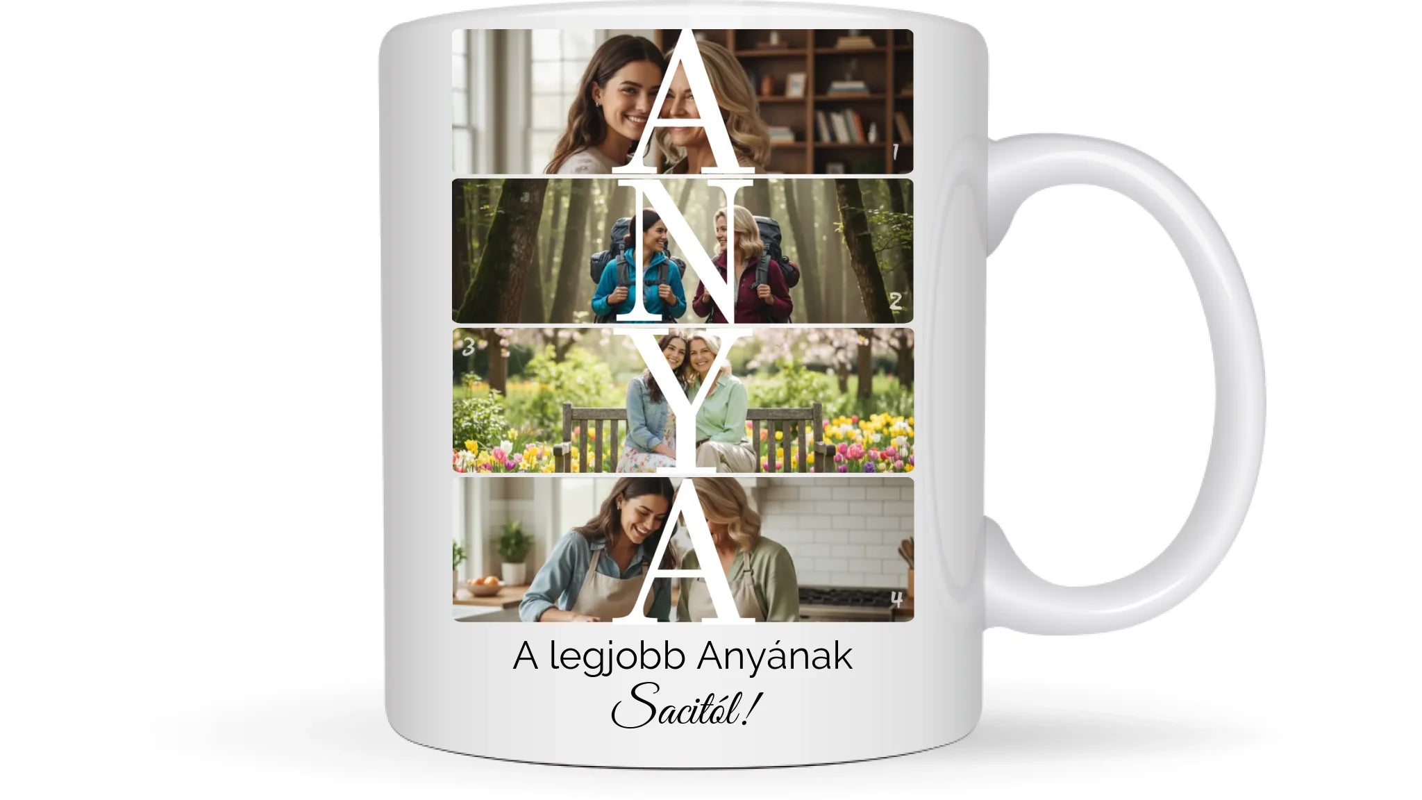 ANYA fotókollázs bögre 4 fényképpel, szöveggel és névvel - személyre szabható ajándék édesanyának
