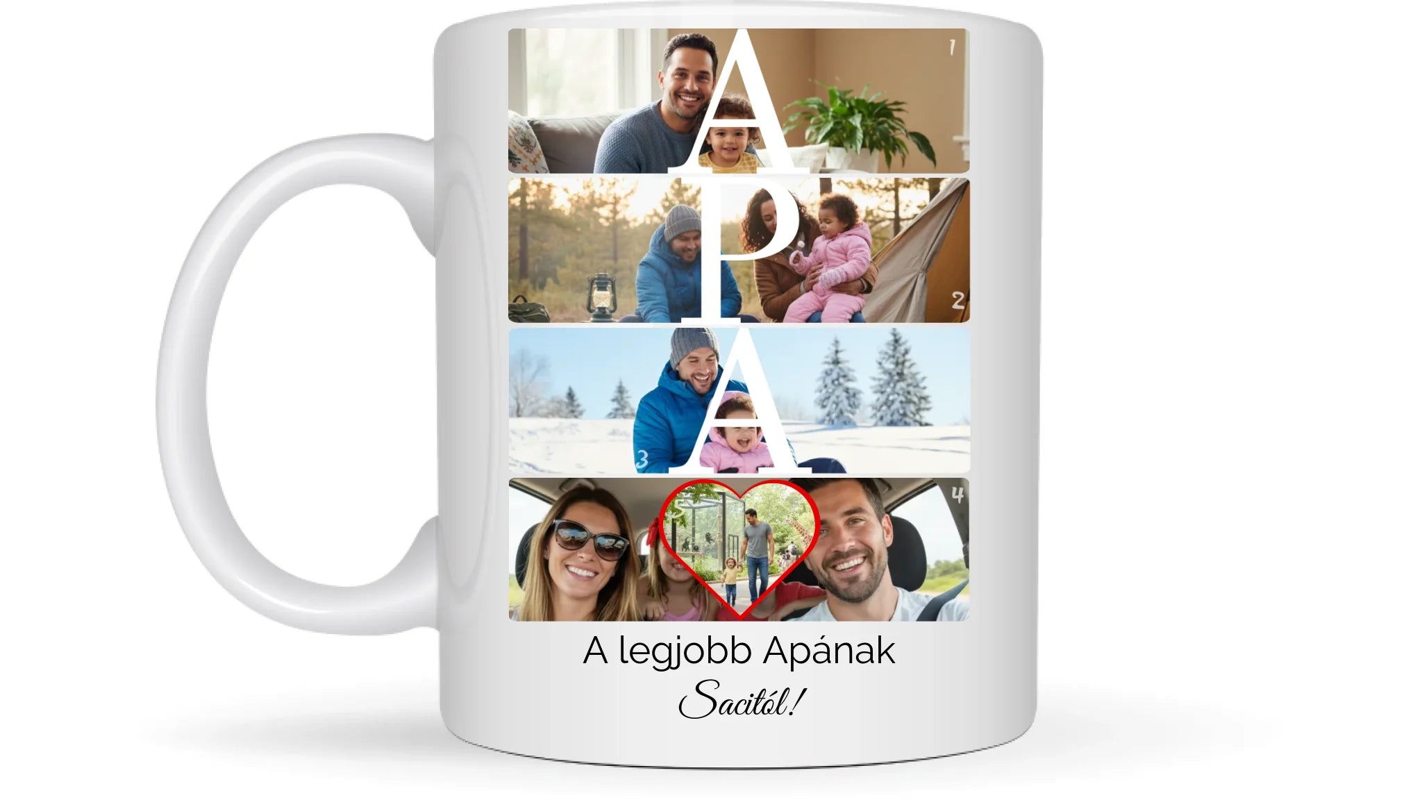 APA fotókollázs bögre 5 fényképpel, szöveggel és névvel - személyre szabható ajándék édesapának