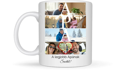 APA fotókollázs bögre 5 fényképpel, szöveggel és névvel - személyre szabható ajándék édesapának