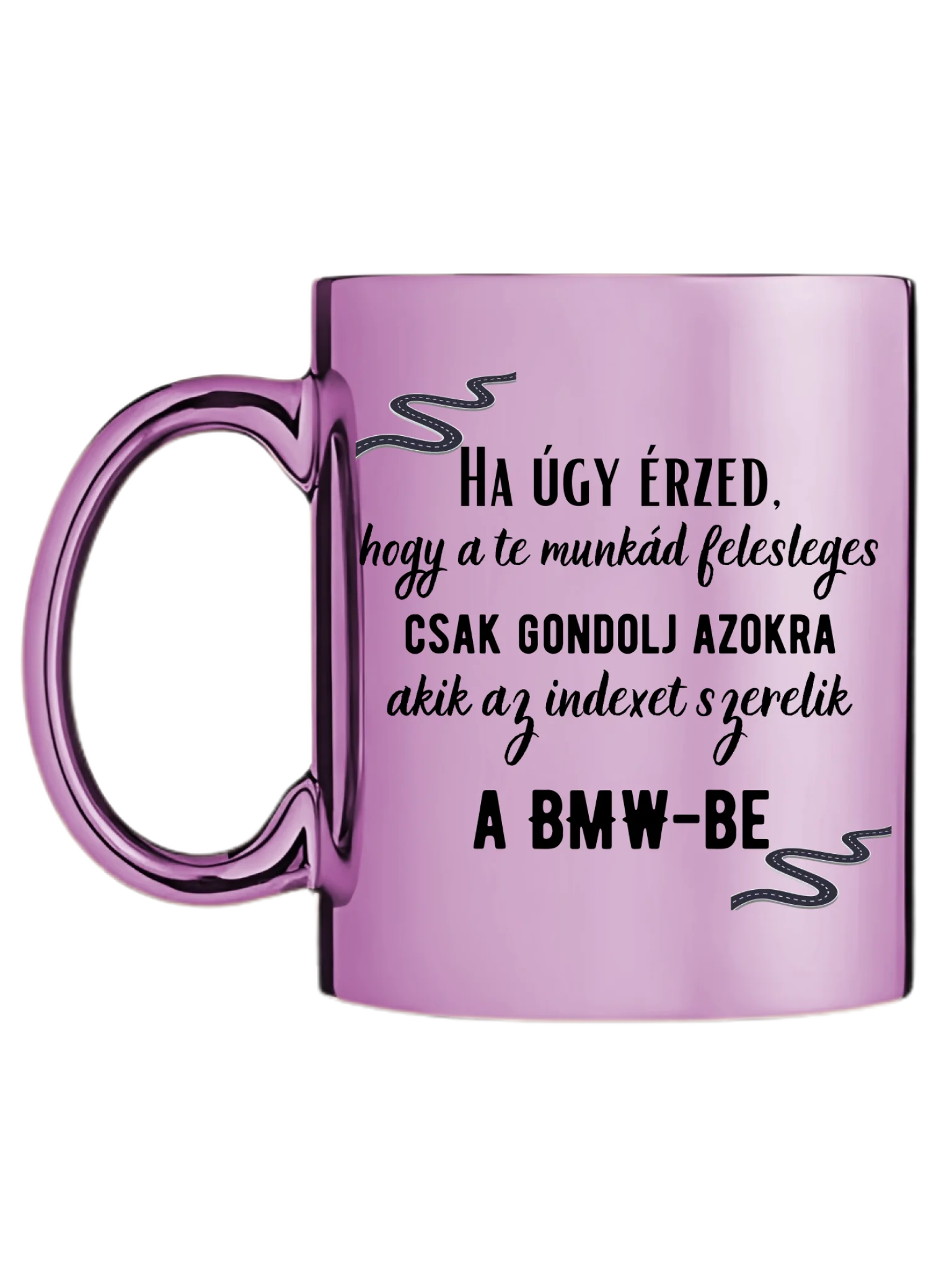 Rózsaszín metál bögre bal oldal