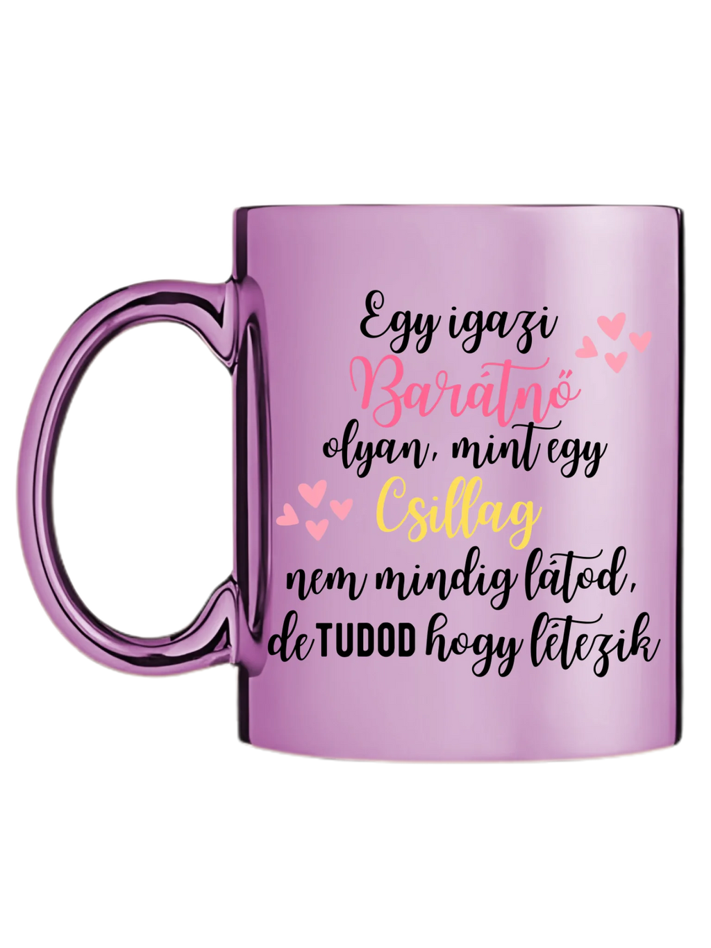 Rózsaszín metál bögre bal oldal