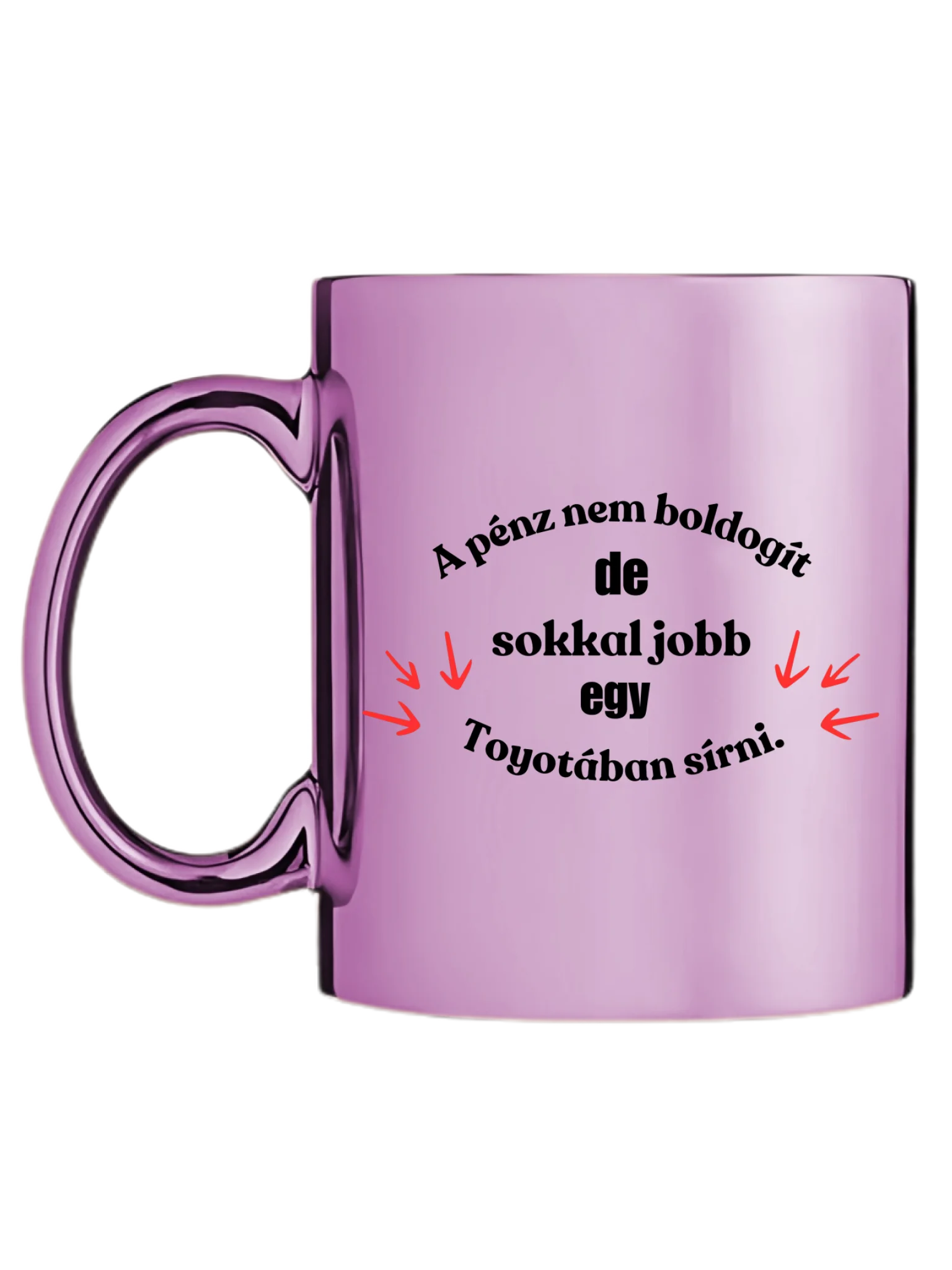 Rózsaszín metál bögre bal oldal