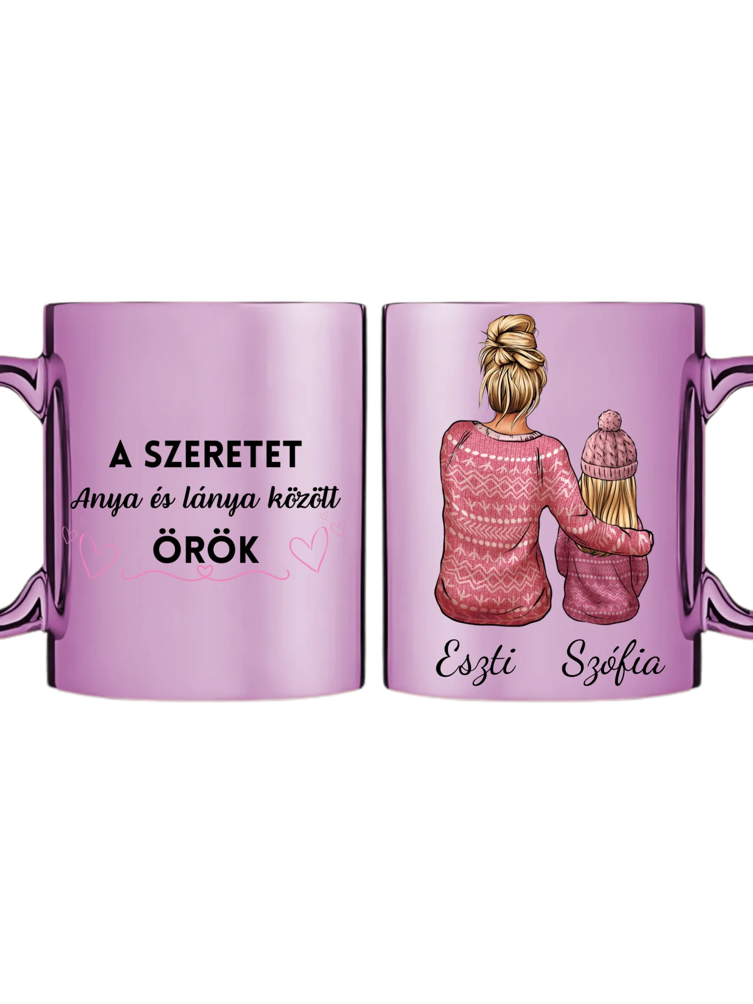 Rózsaszín metál bögre kettős