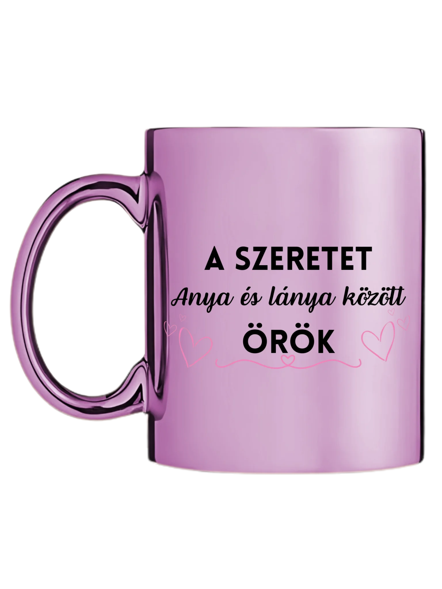 Rózsaszín metál bögre bal oldal