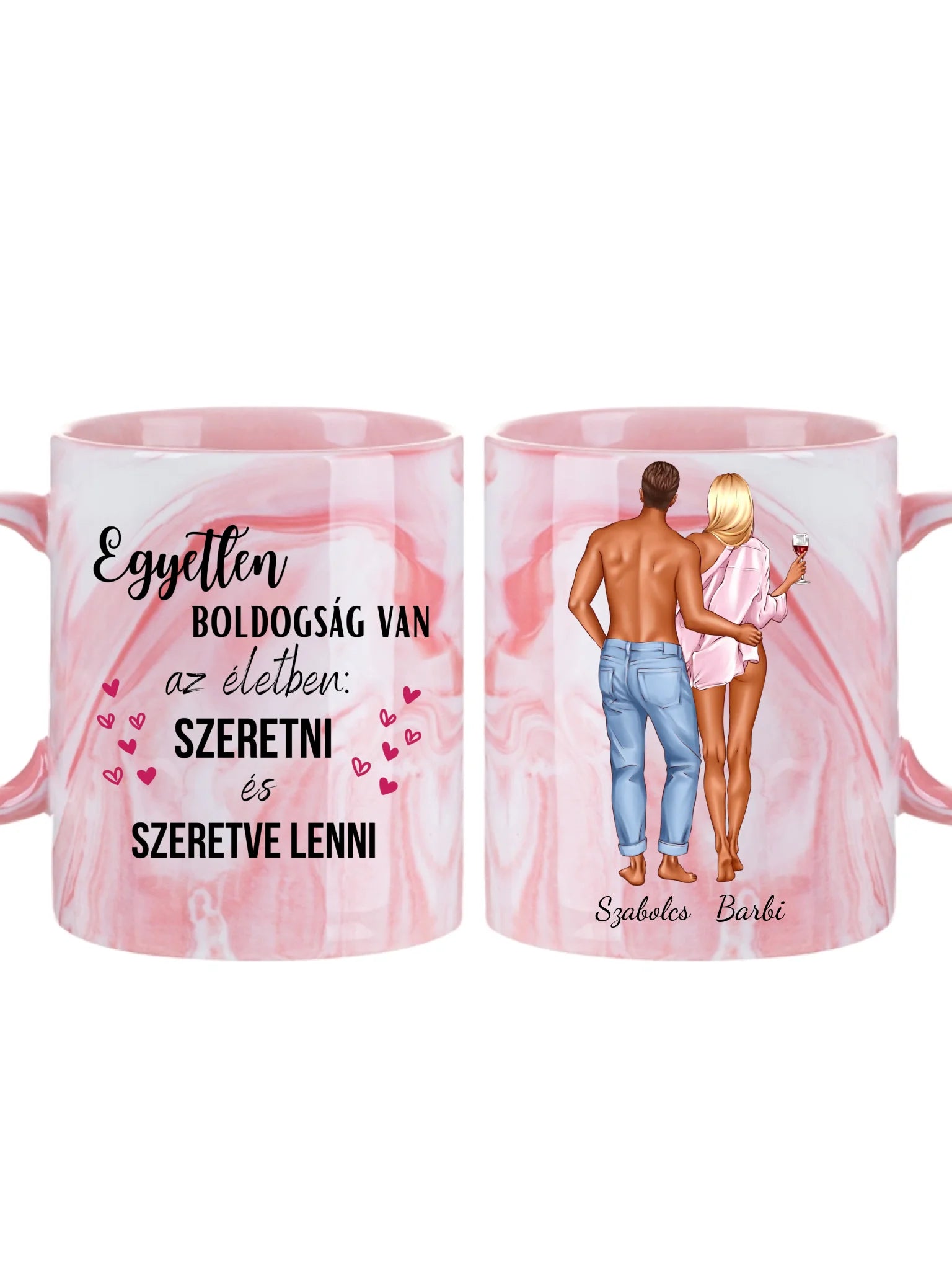 Romantikus pár borral a lány kezében - Egyedi személyre szabható bögre