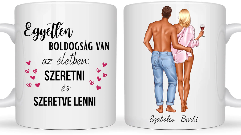 Romantikus pár borral a lány kezében - Egyedi személyre szabható bögre