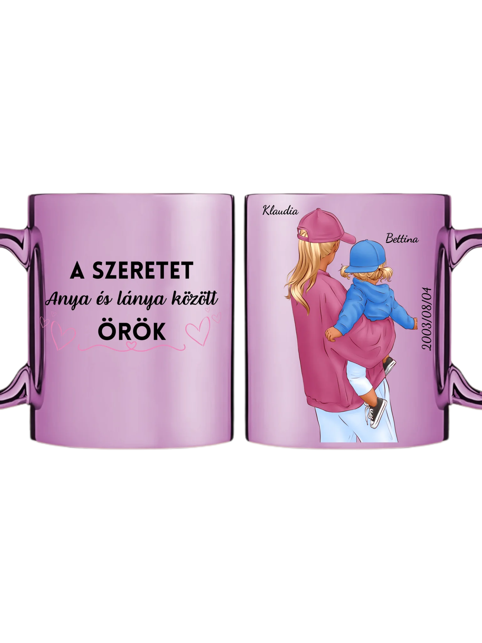 Rózsaszín metál bögre kettős