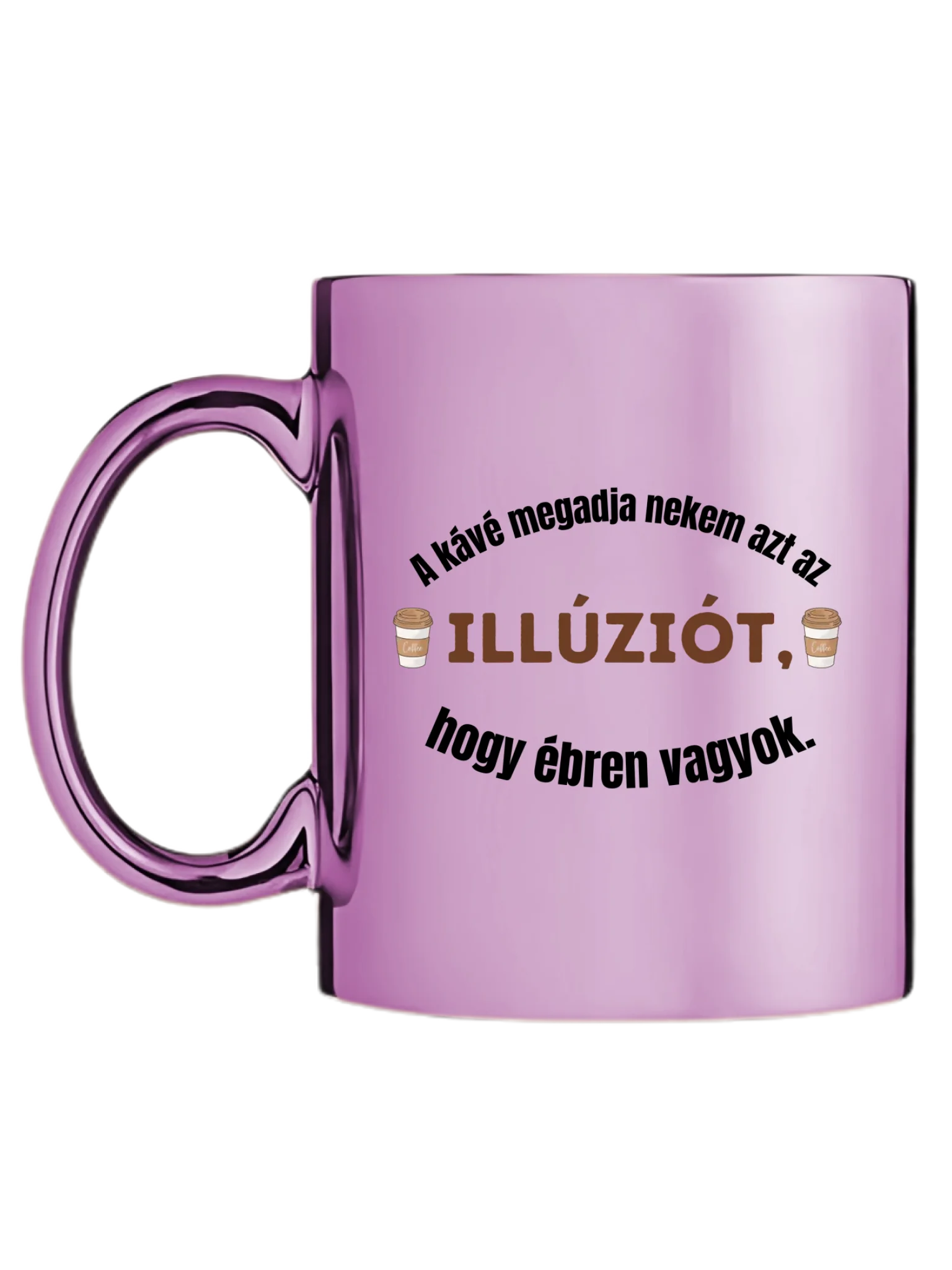 Rózsaszín metál bögre bal oldal