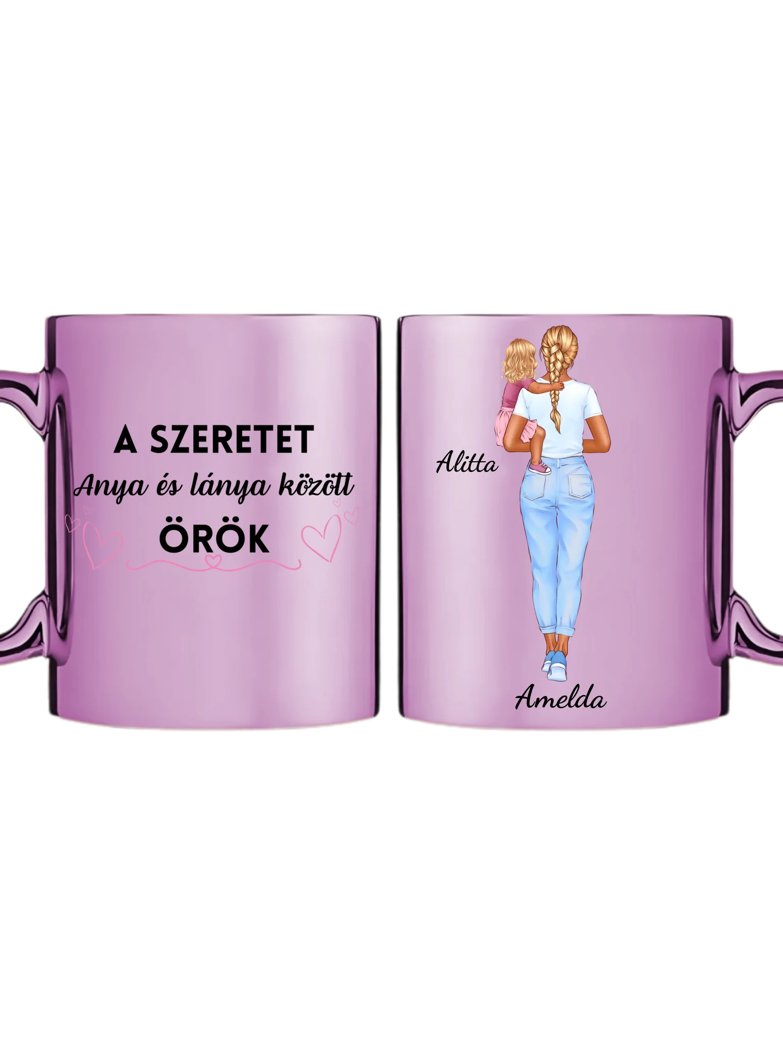 Rózsaszín metál bögre kettős