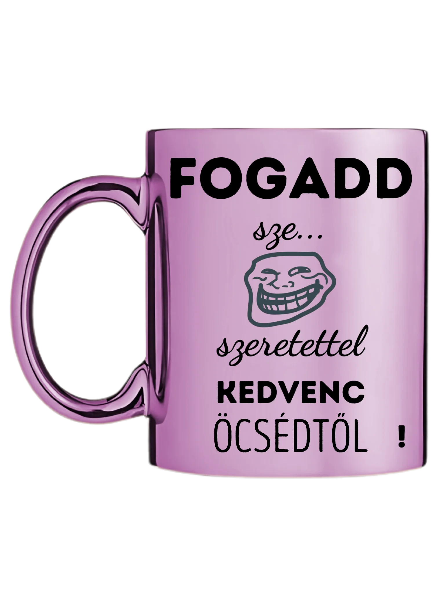 Rózsaszín metál bögre bal oldal
