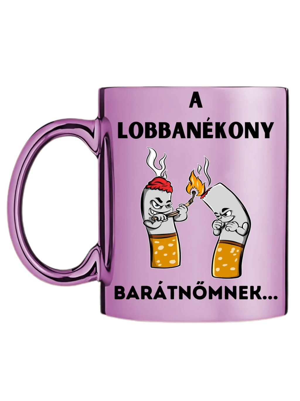 Rózsaszín metál bögre bal oldal