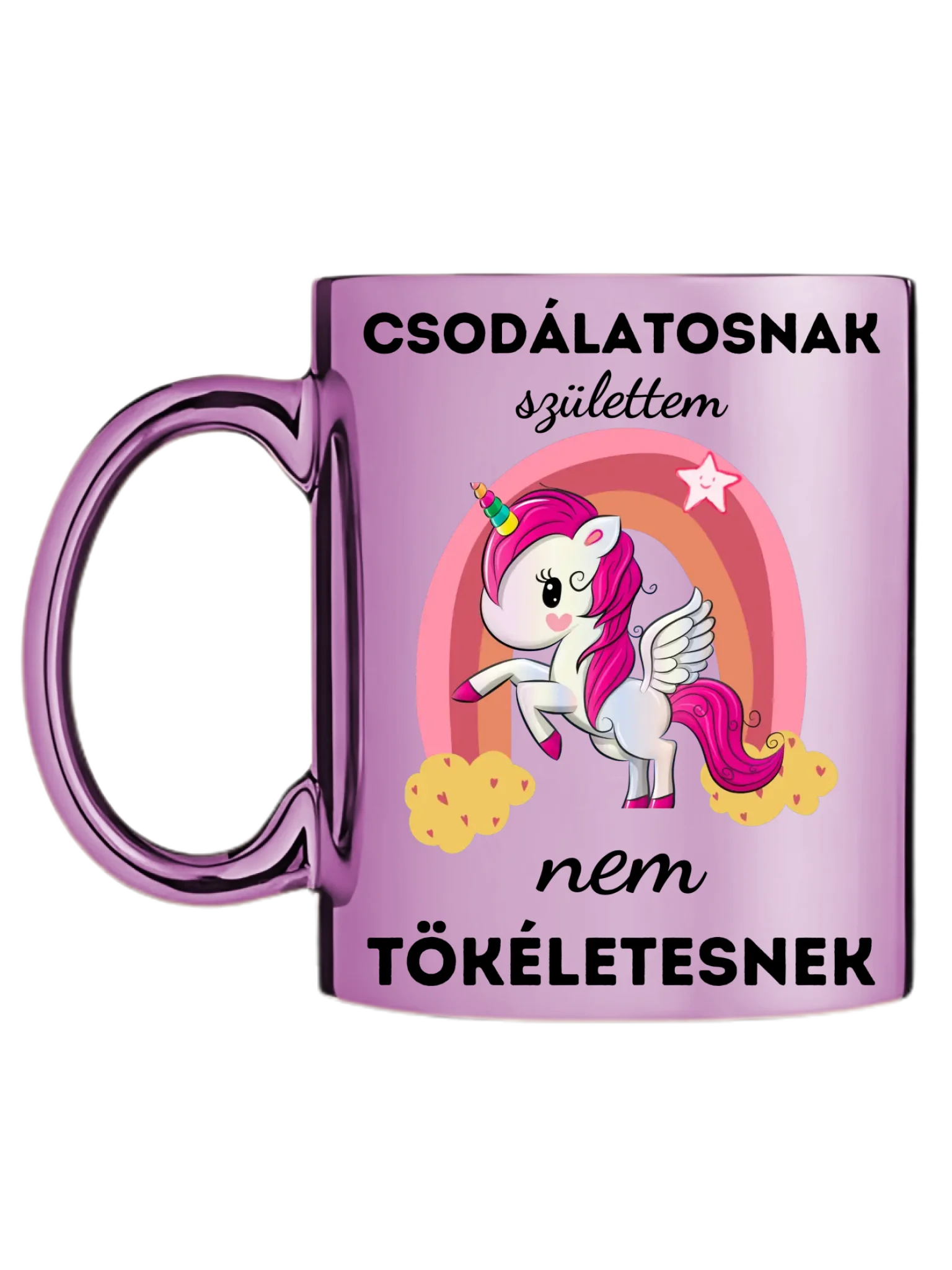 Rózsaszín metál bögre bal oldal