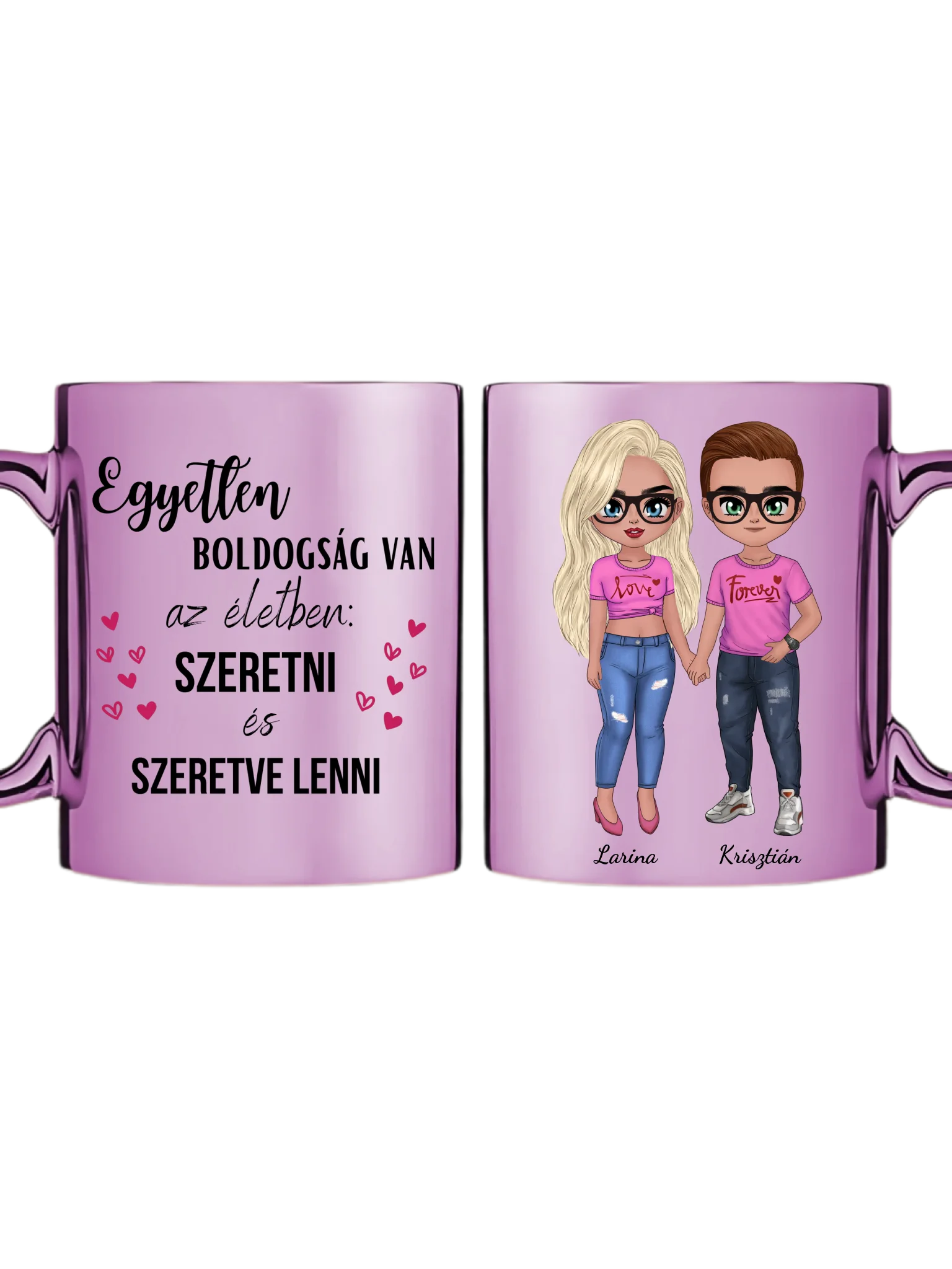 Rózsaszín metál bögre kettős