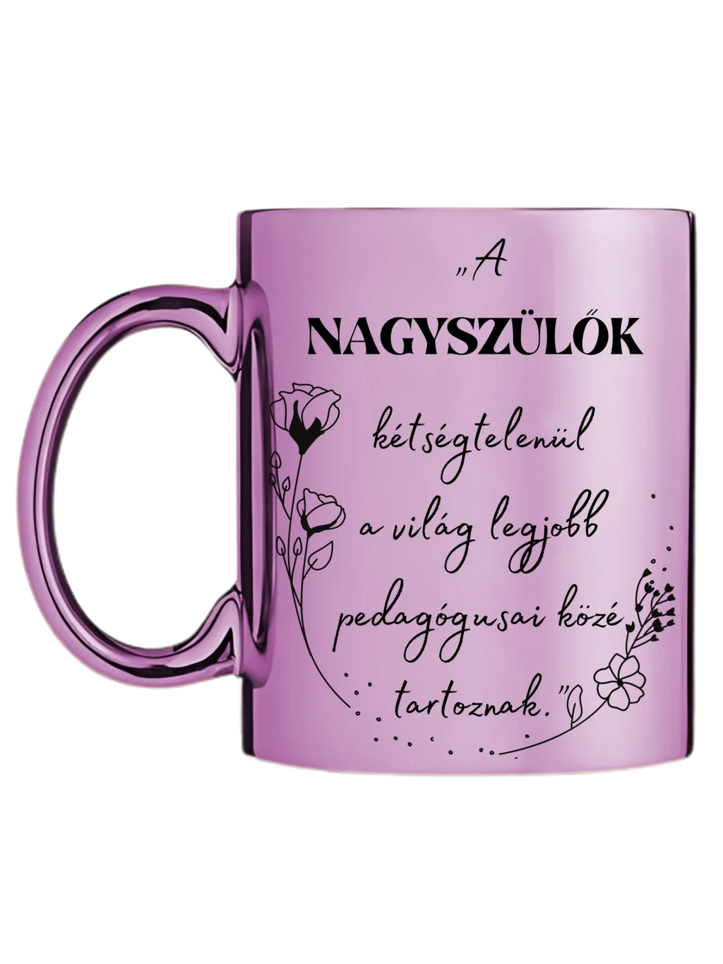 Rózsaszín metál bögre bal oldal