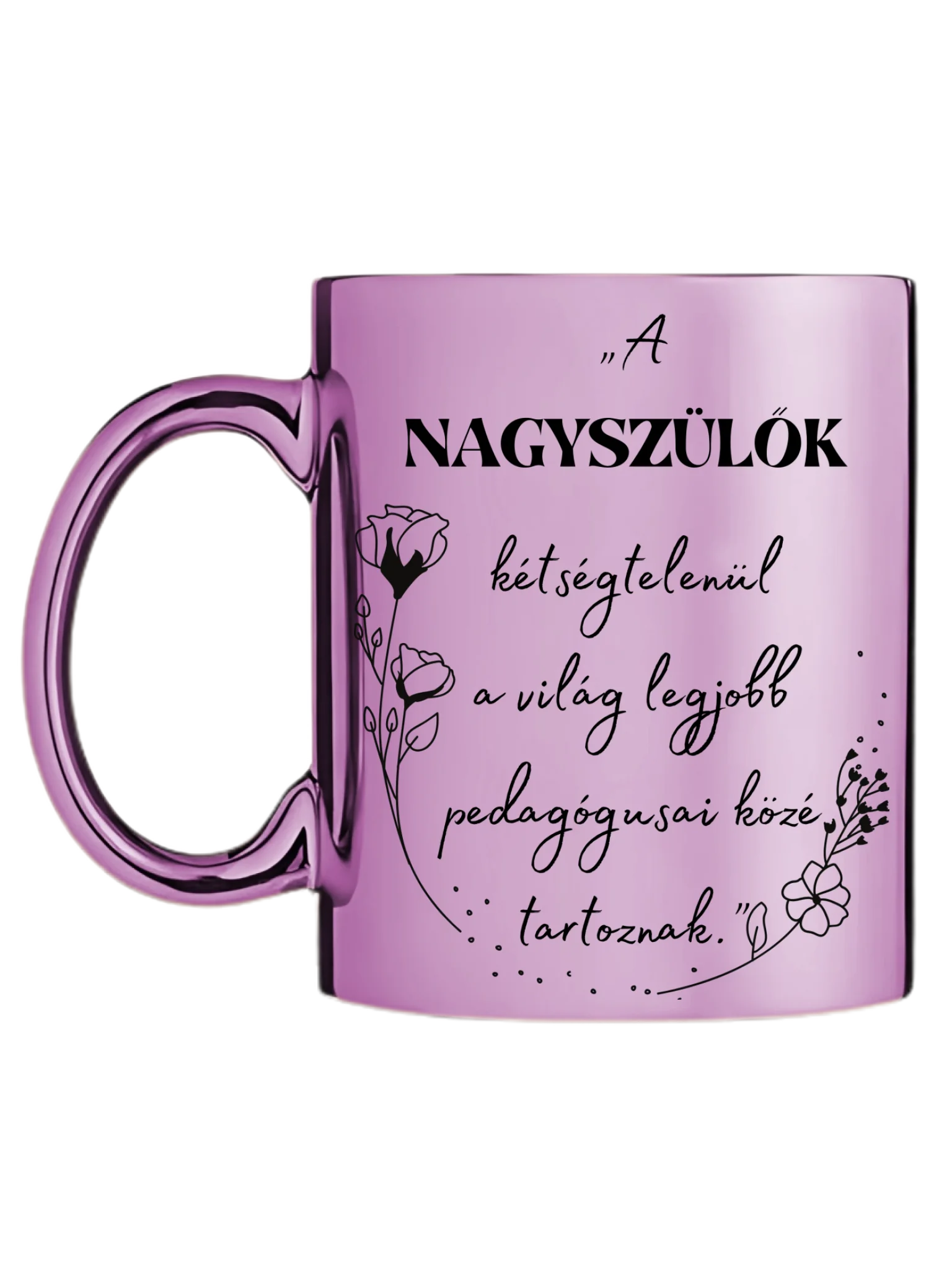 Rózsaszín metál bögre bal oldal