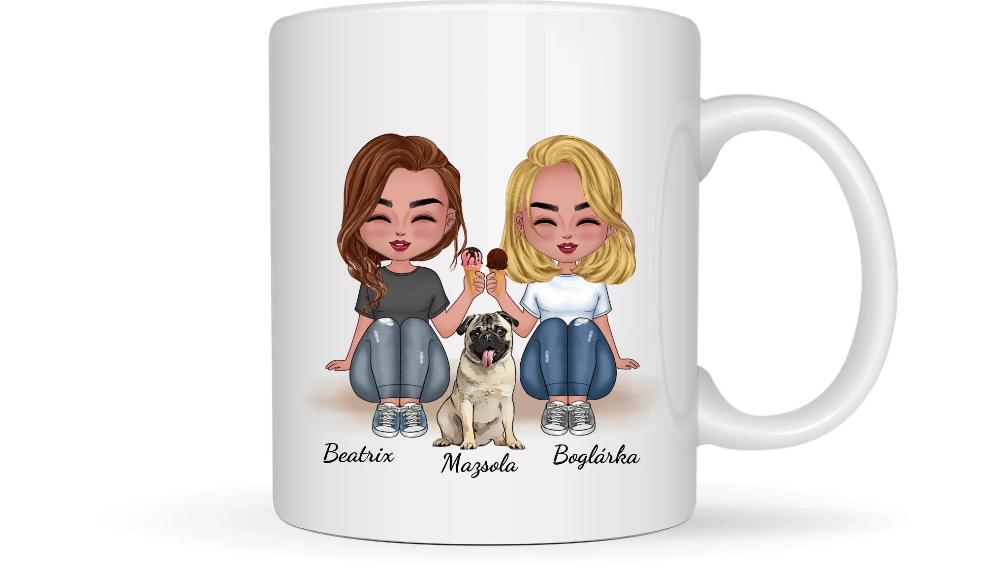 Legjobb Chibi barátnők és a kutyáik - Egyedi személyre szabható bögre