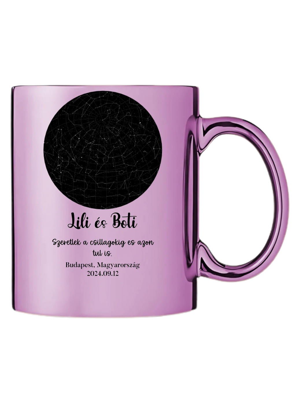 Rózsaszín metál bögre jobb oldal