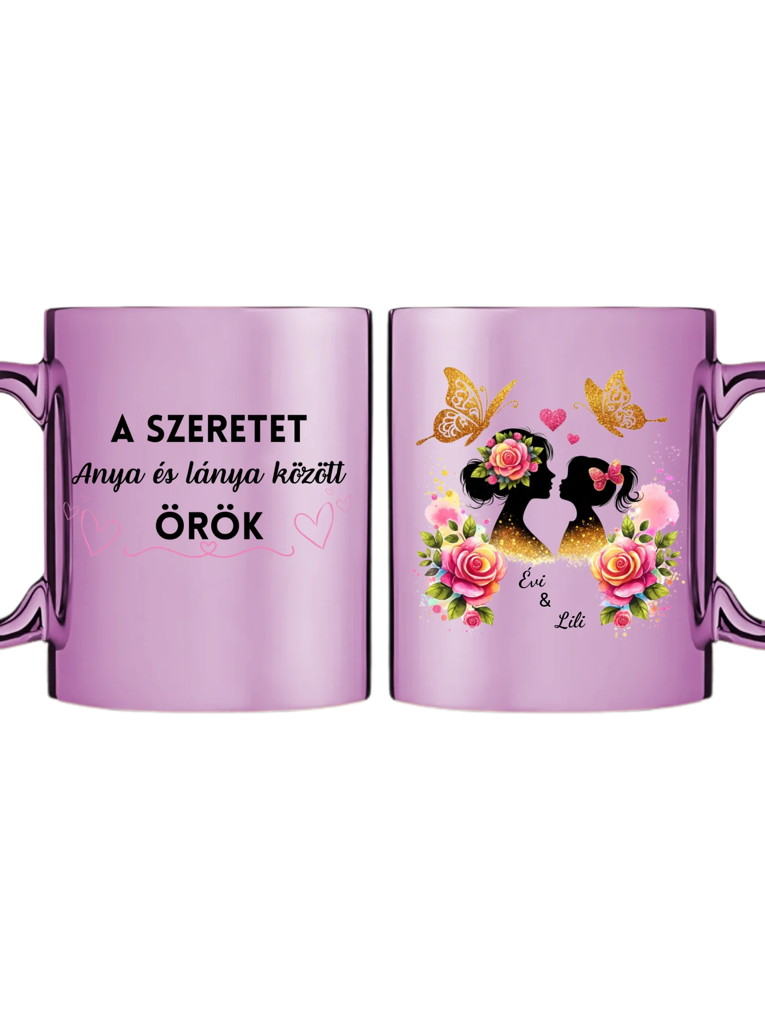 Rózsaszín metál bögre kettős