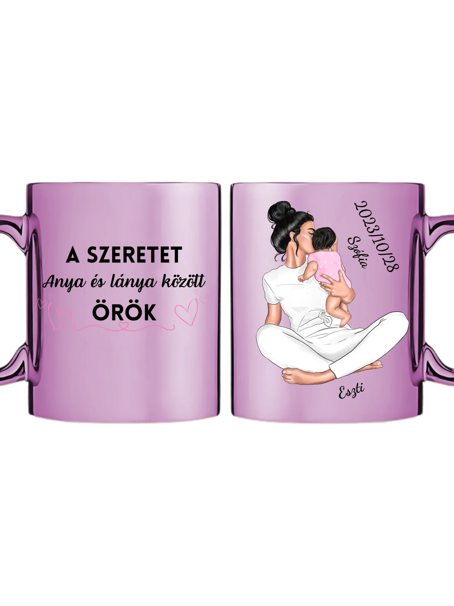 Rózsaszín metál bögre kettős