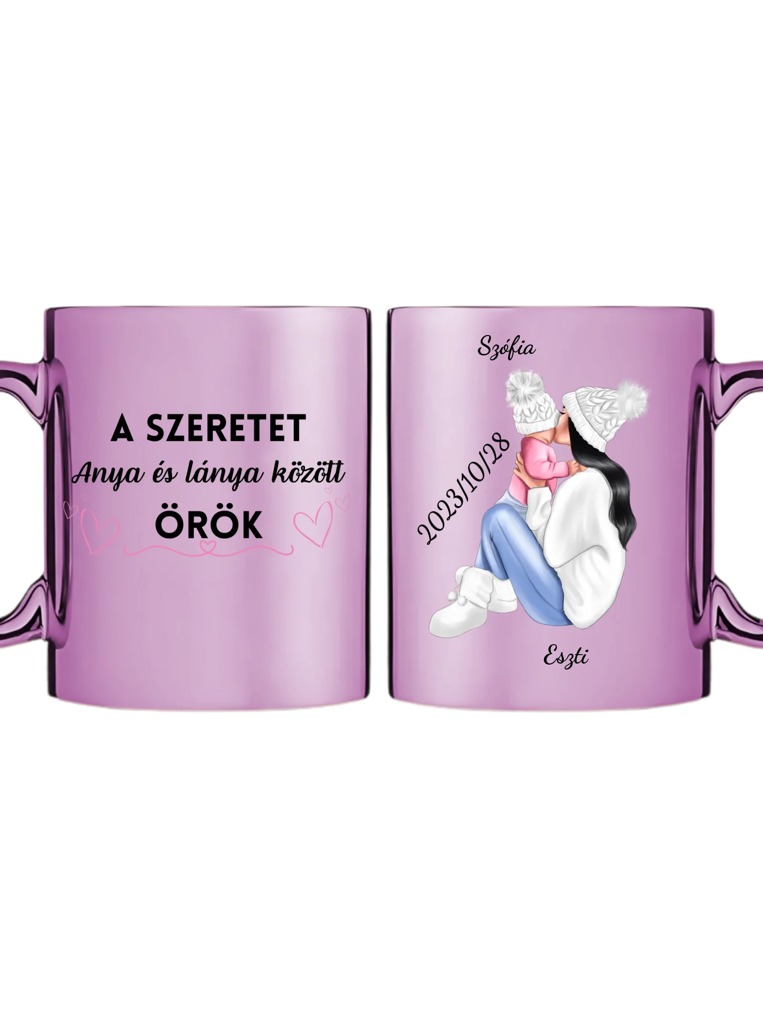 Rózsaszín metál bögre kettős