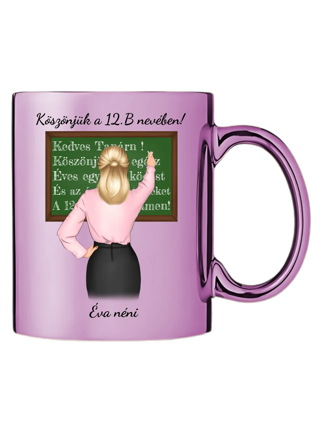 Rózsaszín metál bögre jobb oldal