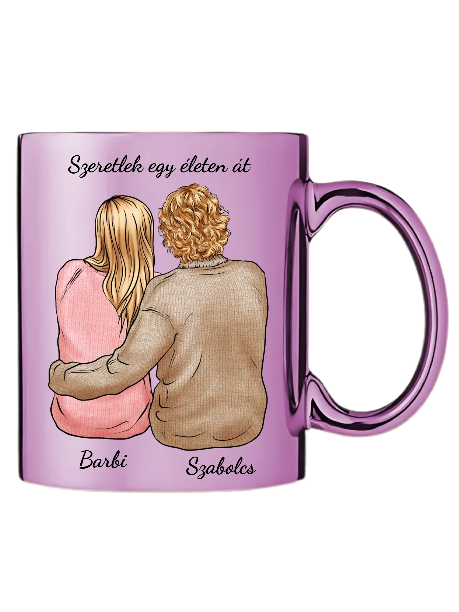 Rózsaszín metál bögre jobb oldal