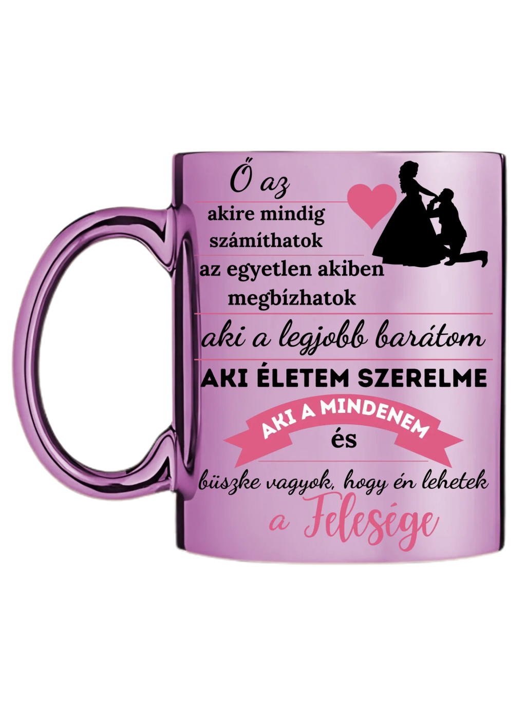 Rózsaszín metál bögre bal oldal