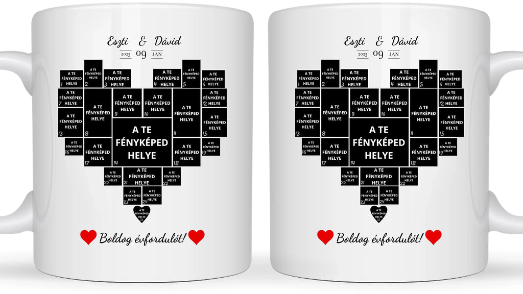 Saját fényképes szív alakú - Egyedi személyre szabható bögre
