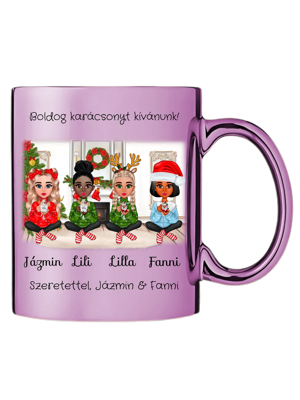 Karácsonyi Chibi barátnők - Egyedi személyre szabható bögre