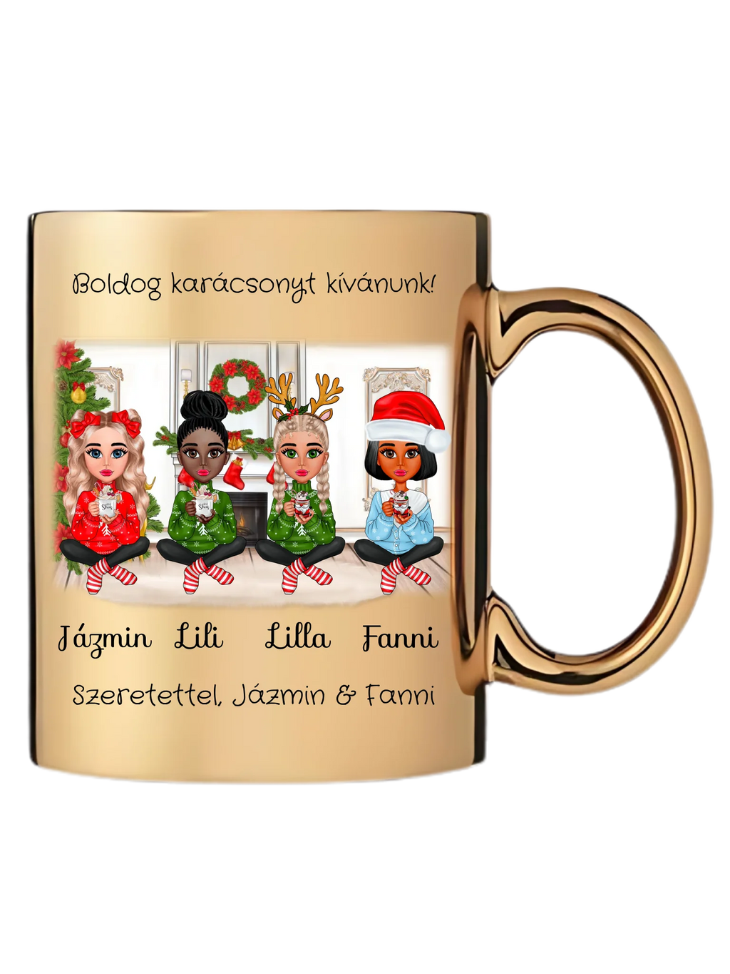Karácsonyi Chibi barátnők - Egyedi személyre szabható bögre