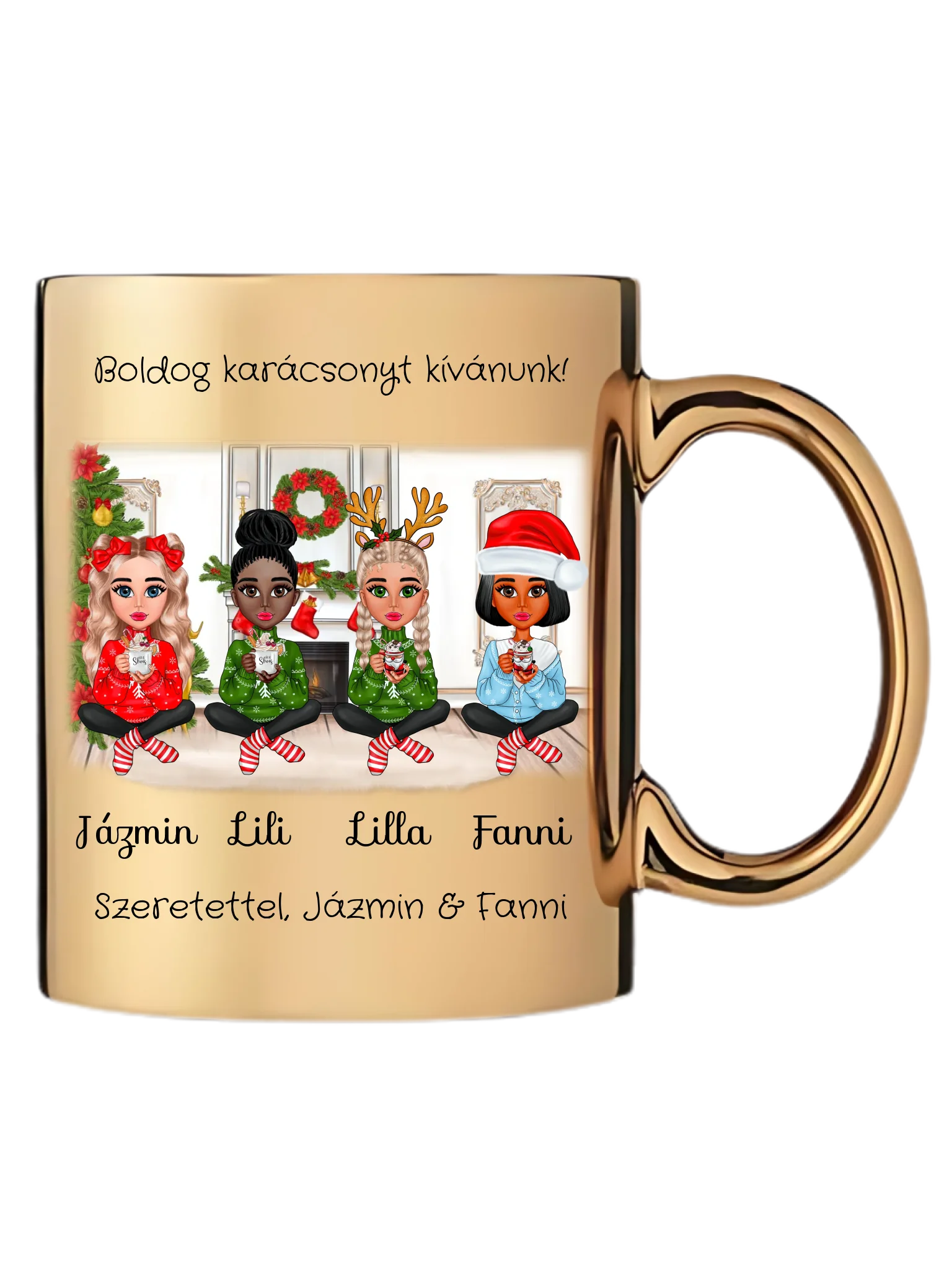 Karácsonyi Chibi barátnők - Egyedi személyre szabható bögre