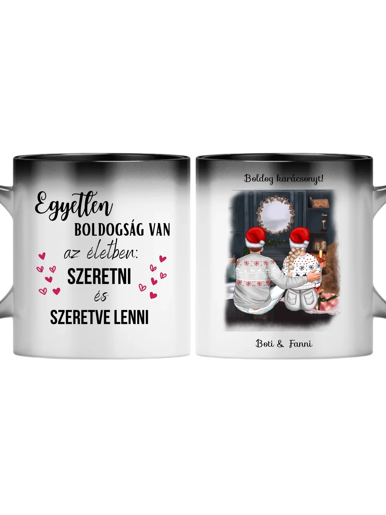 Karácsonyi pár a kandalló előtt - Egyedi személyre szabható bögre