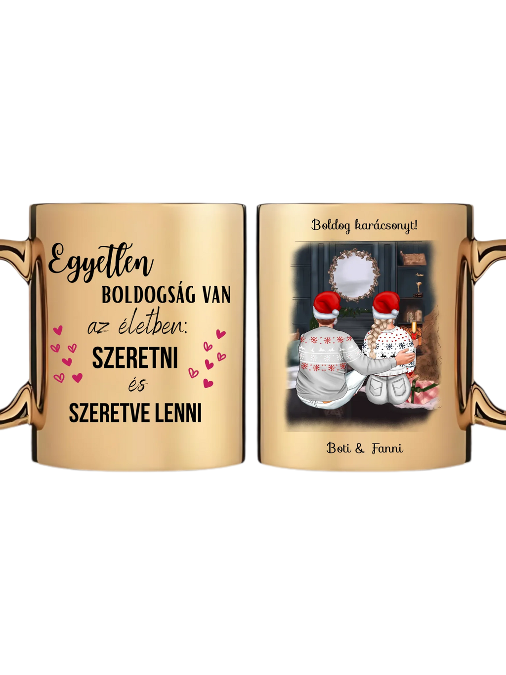 Karácsonyi pár a kandalló előtt - Egyedi személyre szabható bögre