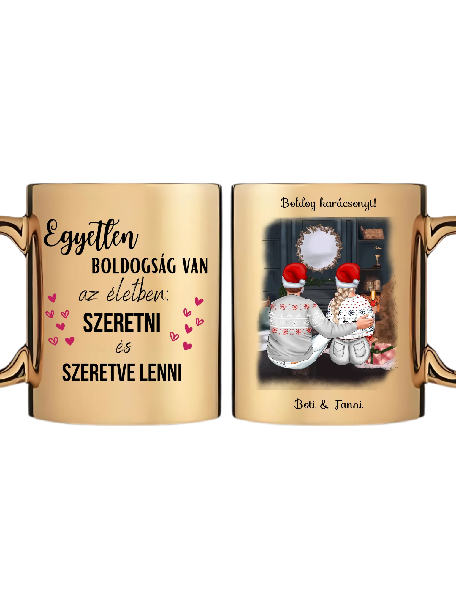 Karácsonyi pár a kandalló előtt - Egyedi személyre szabható bögre