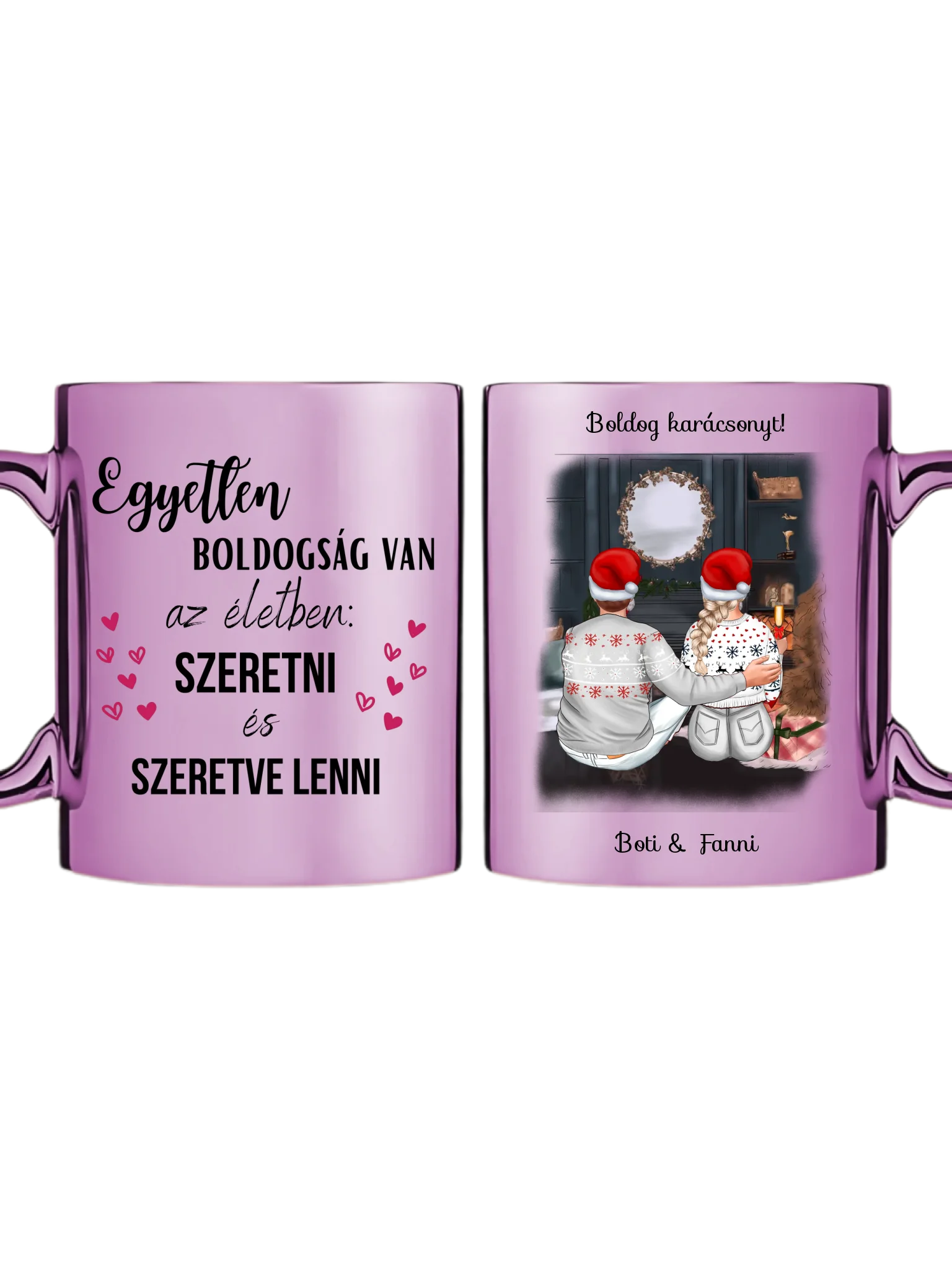Karácsonyi pár a kandalló előtt - Egyedi személyre szabható bögre