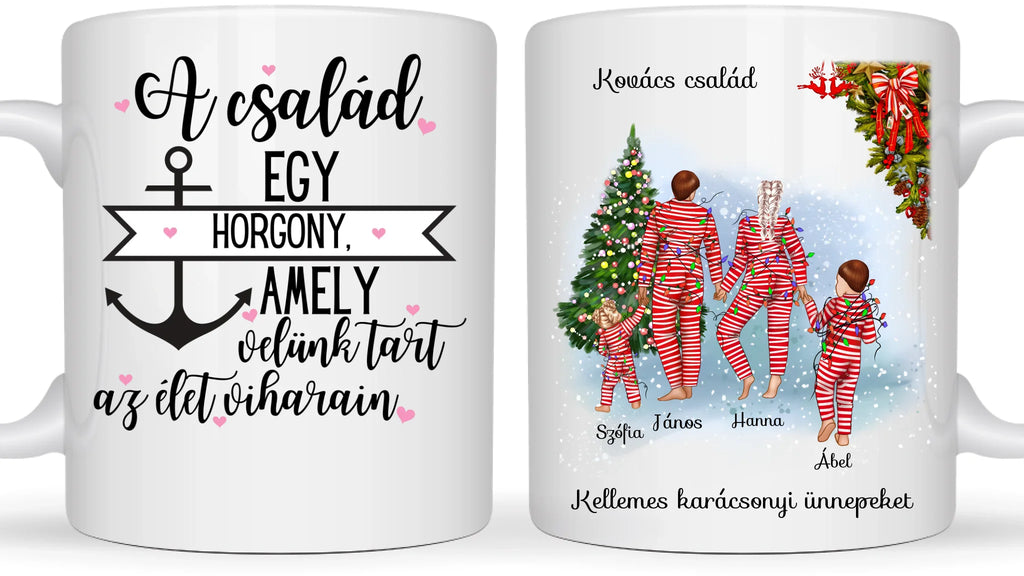 Család karácsonyi pizsamában - Egyedi személyre szabható bögre