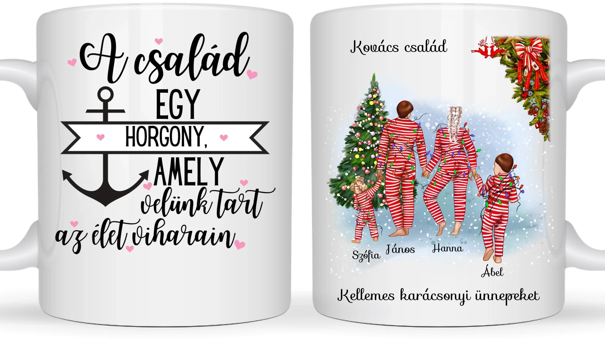 Család karácsonyi pizsamában - Egyedi személyre szabható bögre