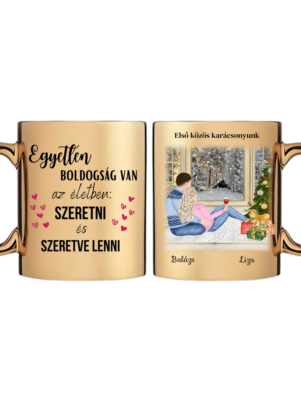 Karácsonyi pár téli tájjal - Egyedi személyre szabható bögre