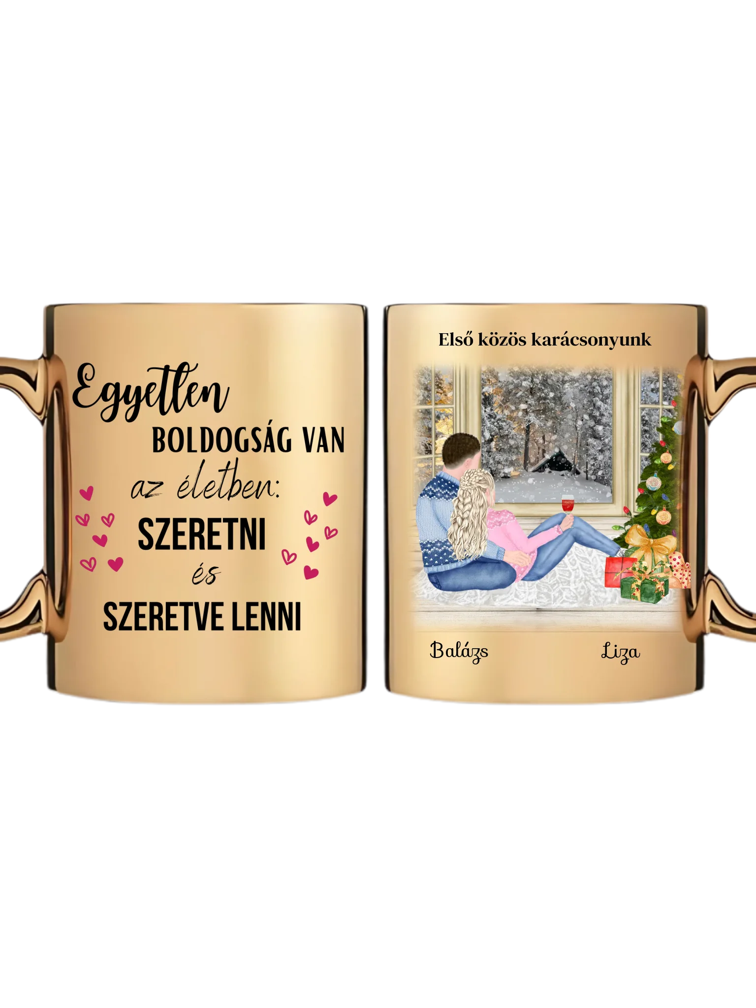Karácsonyi pár téli tájjal - Egyedi személyre szabható bögre